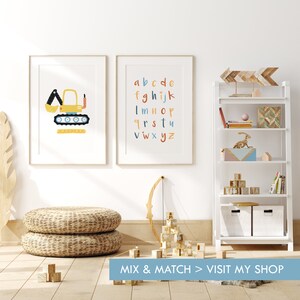 Construction Vehicles Print Set of 3 Three PRINTABLE WALL ART Truck Crane Digger Prints Toddler Boy Room Decor Instant Download image 9