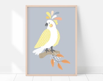 Cockatoo Bird Print - Digital Download - Australian Bird Prints - Printable Art - Exotic Bird Decor - Animal Wall Art - Abstract Art