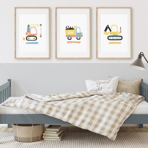 Construction Vehicles Print Set of 3 Three PRINTABLE WALL ART Truck Crane Digger Prints Toddler Boy Room Decor Instant Download image 7