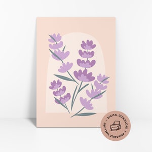Floral Printable Art, Digital Download, Botanical Wall Decor, Purple Baby Nursery Room, Bedroom Decor, Lavender Floral Artwork, Kids Posters image 5