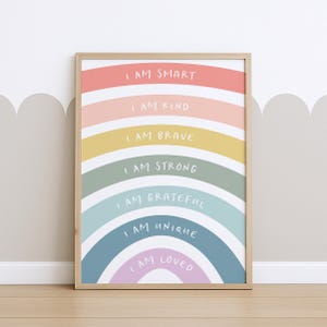 Kids Affirmation Wall Art – Pastel Rainbow Printable, I Am Loved Positive Quote for Nursery or Playroom, Digital Download for Children