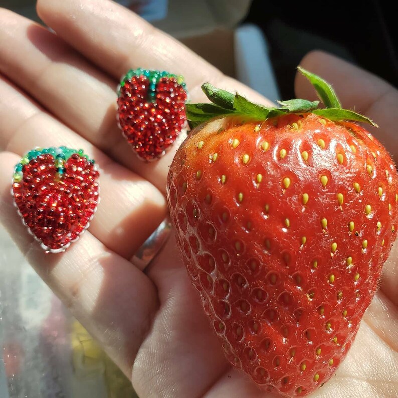 Native made raised beadwork strawberry stud seed bead earrings Etsy