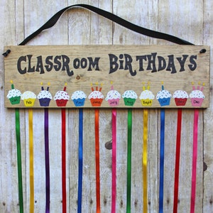Birthday Calendar- Birthday Chart Cupcakes- Classroom Decor- Teacher Gift- Colorful Classroom