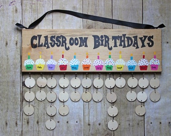 Double Sided Calendar- Cupcake Birthday Calendar- Balloon Birthday Calendar- Classroom Calendar- Wood Calendar- Personalized Gift