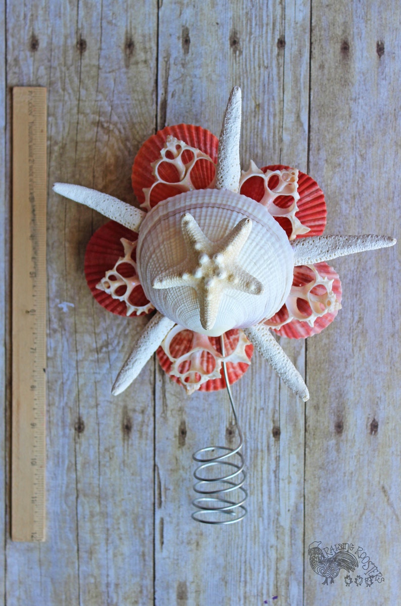 Seashell Christmas Tree Topper Starfish Tree Topper Red Tree Etsy