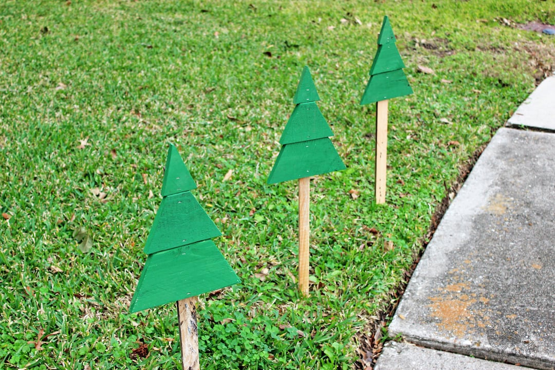 Christmas Tree Yard Stakes Outside Christmas Decorations Lawn Art Porch