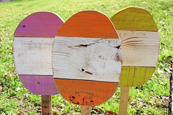 Easter Egg Lawn Stakes Wood Easter Eggs Easter Signs Etsy