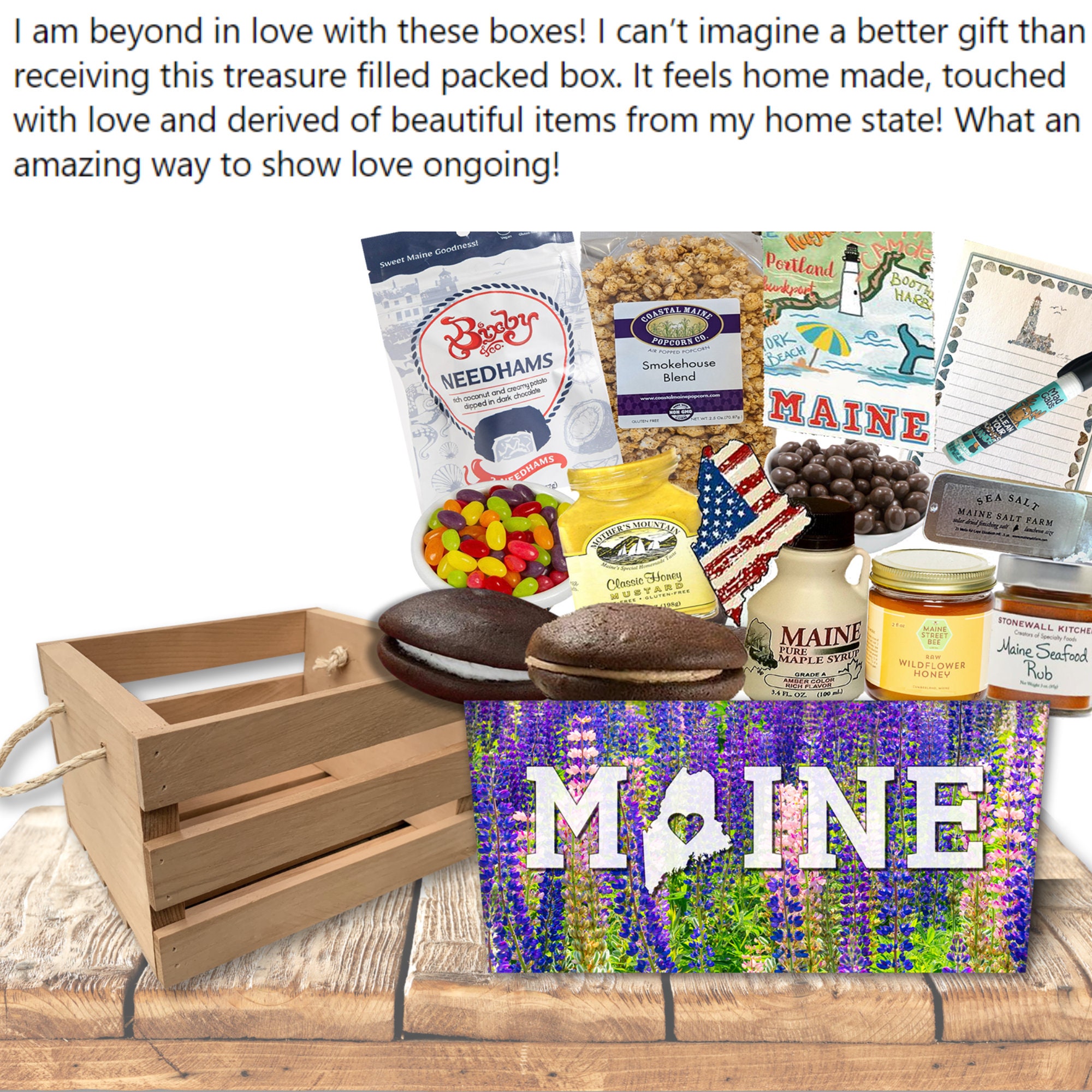 10 Piece & Gift Box. Made in Maine, Artisan Maine Gift Basket. Fully