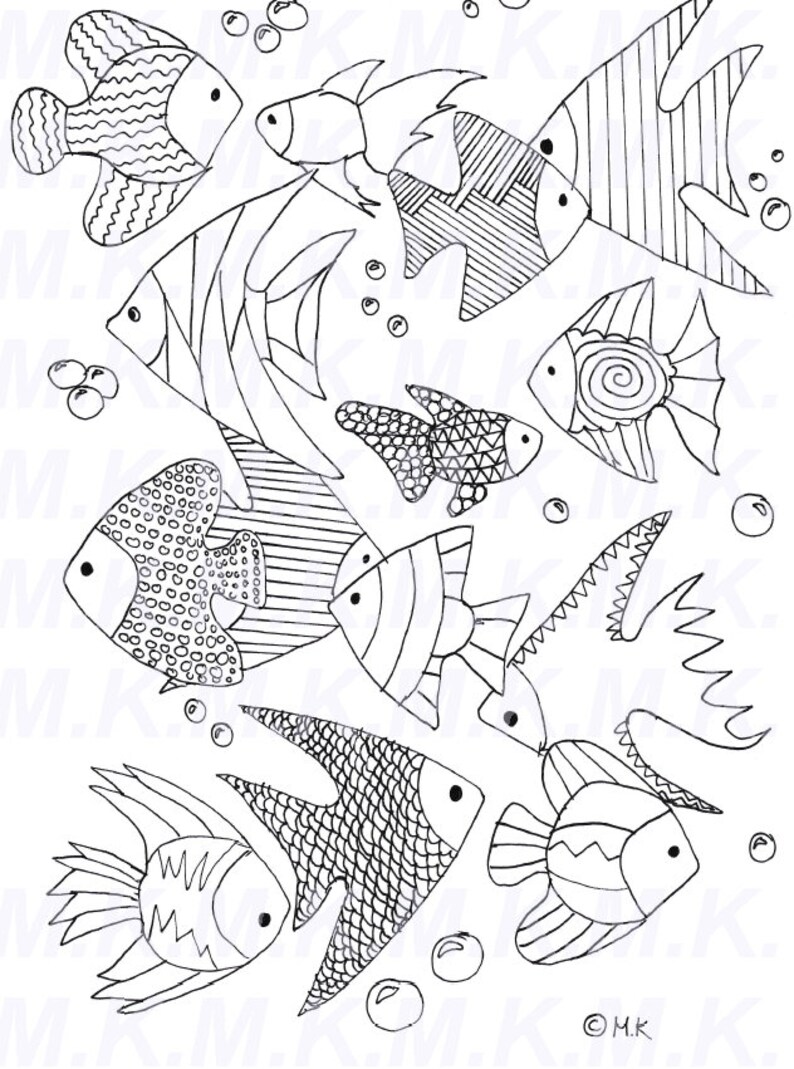 Ausmalbild Fischschwarm Meer handgemalt Etsy Ausmalbild Fischschwarm Meer handgemalt Etsy