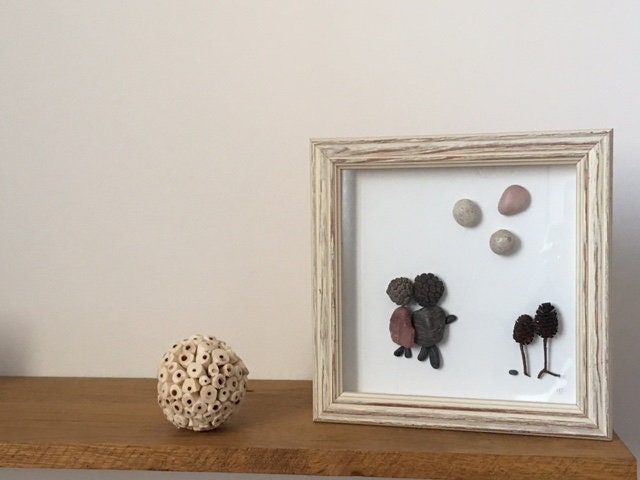 Les Enfants Aux Ballons Cadre avec Galet de Plage. Décoration Murale, Cadeau Naissance, Enfant, Anni