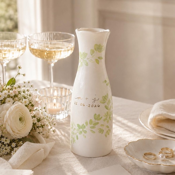 Personalized Hand-Painted Floral Ceramic Vase, Engagement Wedding Gift, Couple Keepsake