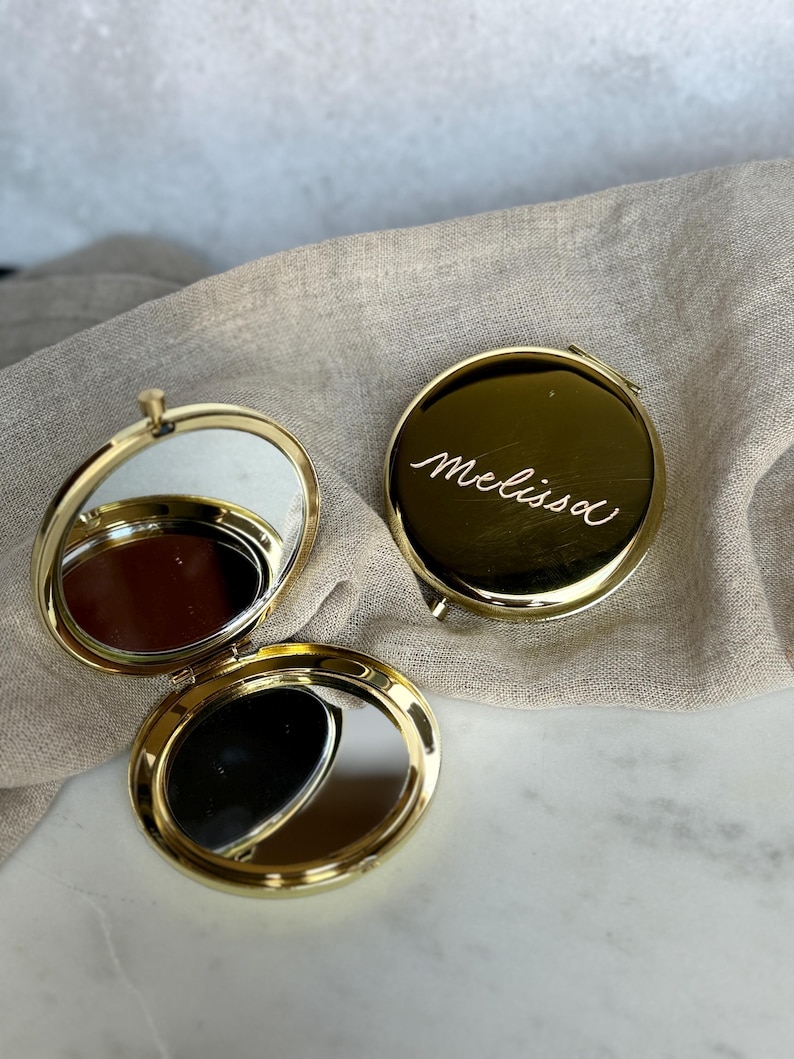 Engraved Compact Mirror With Flower Design - Etsy