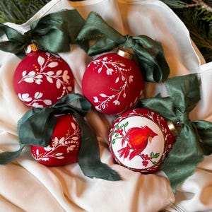 hand painted Cardinal themed Christmas ornament