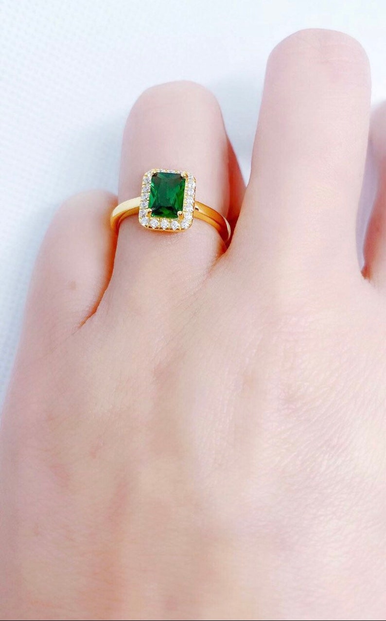 14k Gold Sterling Silver Emerald Cut Emerald Ring 6x8mm Emerald Birthstone Stacking Ring May Birthstone Ring Designer Silver Ring