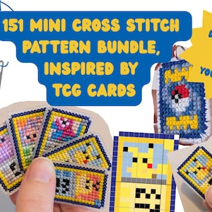 151 mini cross stitch pattern bundle inspired by TCG cards