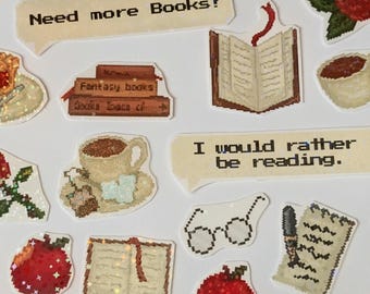 Bookish Fantasy Kindle inserts - 16pc sparkly pixel art