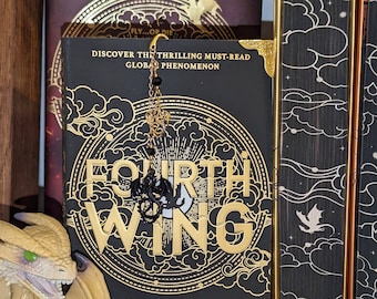 Fourth Wing Inspired Bookmark: Black & Gold Double Dragon Hanging Metal Bookmark