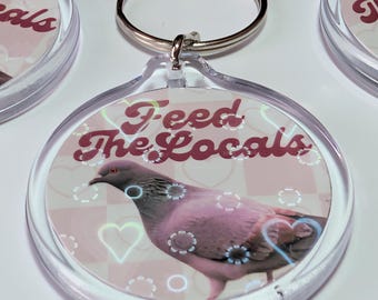 Pigeon keyring - Feed the locals sparkly keyring