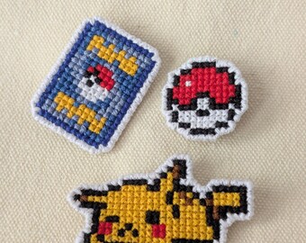 Pokémon cross stitch pencil case/pouch with removeable badges