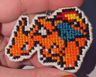 Charizard phone charm - cross stitch pokemon charm