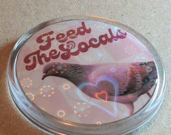 Feed the locals sparkly pigeon badges