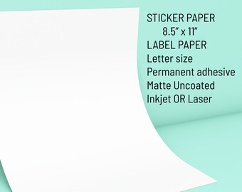 Letter Sticker Paper. 8.5 x 11 inch full sheet premium matte material with no slits. Inkjet and Laser Printer. Uncoated matte.