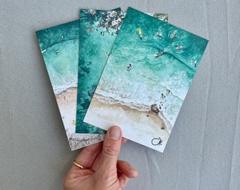 6 Saloha postcards - 2022 selection - Aerial beach scenes in watercolour, A6