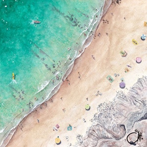 Saloha Kunstdruck - Praia da Luz - Aquarell Luftbild Strand