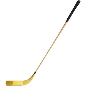 May include: A gold-colored hockey stick with a black grip.