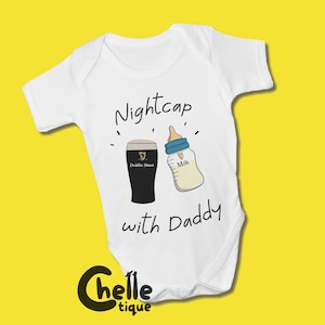 Nightcap with Daddy Baby Grow // Irish Stout, Bottle of Milk, Daddy and Me, New Daddy, Father's Day, Gifts for Dad