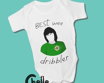 George BEST wee Dribbler Baby Grow // GAWA, Belfast, Northern Ireland, Football