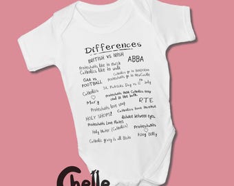 Derry Girls 'Differences' Baby Grow // Derry, Londonderry, Northern Ireland, Ireland, Catholics and Protestants, Funny Baby Gift