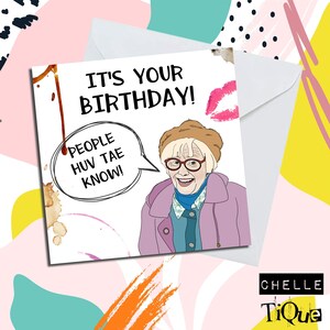 Tarjeta de cumpleaños de Still Game Isa "People Huv Tae Know" // Escocia, Glasgow, Craiglang, chismes, tarjeta de cumpleaños divertida, tarjetas para ella