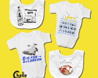 Northern Ireland Baby Grows & Bibs Set // Tayto Crisps, Maine Lemonade, DeLorean, Fifteens, River Lagan Belfast