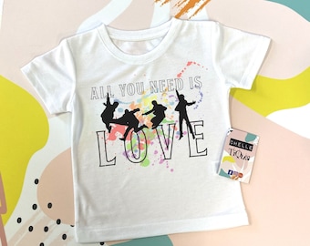 All You Need Is Love Kids T-Shirt // The Beatles, Liverpool, Fab Four, British Rock Pop, Kids Unisex Music Clothing, Gifts for Kids