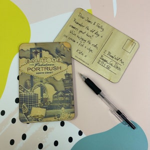 Portrush, Irlande du Nord Carte postale en bois // Comté d’Antrim, Ville balnéaire, Barry’s Amusements, Cartes postales de voyage, Décor d’art en bois