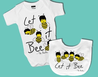 Let it BEE Baby Grow & Bib SET // The Beatles, Fab Four, Liverpool, British Pop RocknRoll, Baby Gift, New Born, Baby Shower