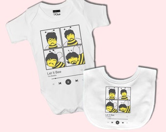 Let It Bee Baby Grow & Bib Set // The Beatles, Fab Four, New Baby Shower Gift, Unisex Baby Fashion, Pal, John, George and Ringo