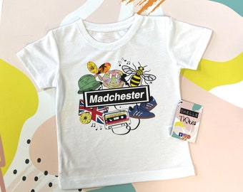 Madchester Kids T-Shirt // Manchester, 80's & 90's Nostalgia, Manc Music Scene, Rock N Roll, House Music, Kids Music Tee