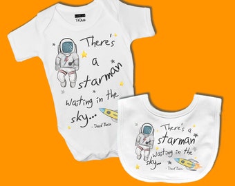 Bowie "Starman" Baby Grow and Bib Set // Major Tom, Ziggy Stardust, Baby Gift Set, Baby Shower, Unisex Baby Gift Sets