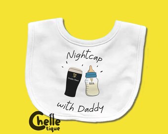 Slaapmutsje met papa-slabbetje // Irish Stout, fles melk, Daddy and Me, New Daddy, Vaderdag, cadeaus voor papa