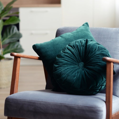 Emerald Green Velvet Round & Flower Pillow Etsy