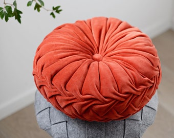 Soft Red Cushion for Cozy Home Decor, Round Velvet Pillow, Outstanding Pillow for Luxurious Interior