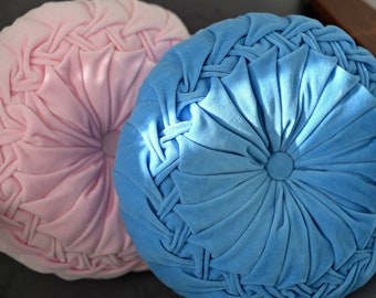 Blue and pink velvet pillows set as an elegant duet for a cozy home interior or a newcomer's gift