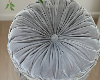 Stylish Grey Round Pillow, Velvet Throw Circle Cushion for Pinterest Interior, Scandinavian Style Pillow for New Home Gift
