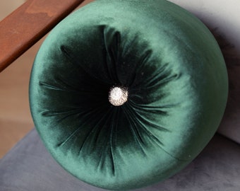 Cuscino rotondo in velluto verde realizzato a mano - Migliora il tuo spazio con l'eleganza della natura - Perfetto per decorazioni alla moda e stili di vita ispirati
