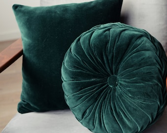 Emerald green circle pillow, Small lumbar pillow, Forest green pillow set, Housewarming gift pillow for friends