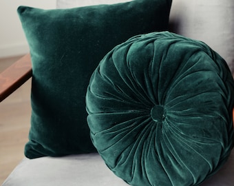 Emerald Green Velvet Pillow: Round & Square Throw Cushion Set
