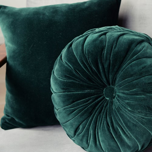 Emerald Green Velvet Round & Flower Pillow Etsy