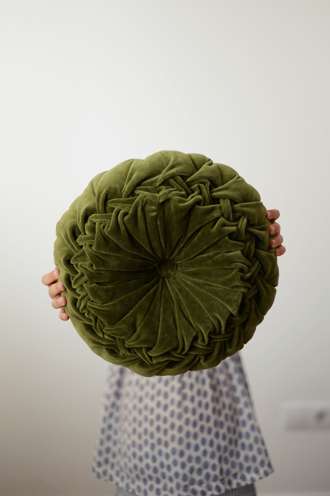 Olive green round pillow Green velvet circle pillow Green Etsy